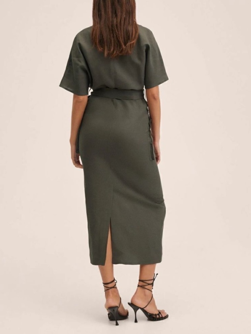 Mango Army Green Maxi Tie-Waist Dress - Picture 5 of 5